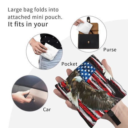 Shopping Bags- Shopping Bag for Every Patriotic Event - American Flag Handbag- - Chuzko Women Clothing