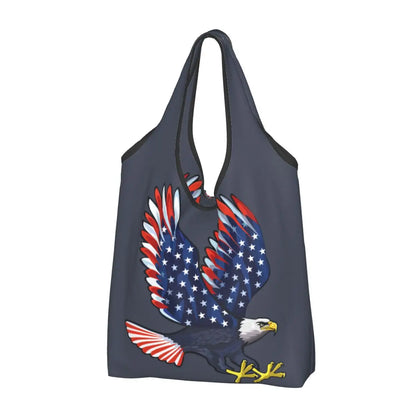 Shopping Bags- Shopping Bag for Every Patriotic Event - American Flag Handbag- Gray- Chuzko Women Clothing