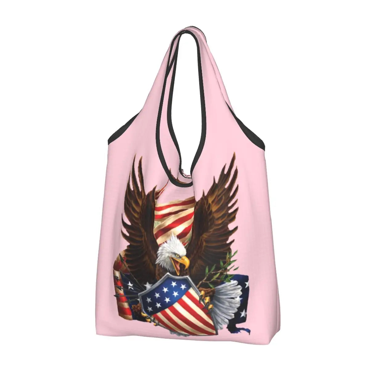 Shopping Bags- Shopping Bag for Every Patriotic Event - American Flag Handbag- Pink- Chuzko Women Clothing