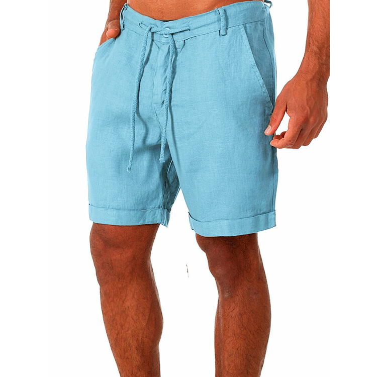 Shorts- Linen Men’s Essential Casual Shorts for Summer- Light Blue- Chuzko Women Clothing