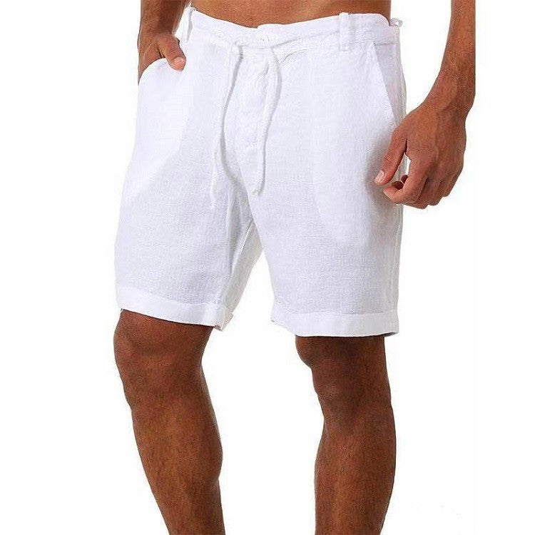 Shorts- Linen Men’s Essential Casual Shorts for Summer- White- Chuzko Women Clothing