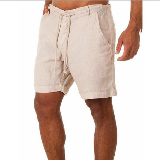 Shorts- Linen Men’s Essential Casual Shorts for Summer- Beige- Chuzko Women Clothing
