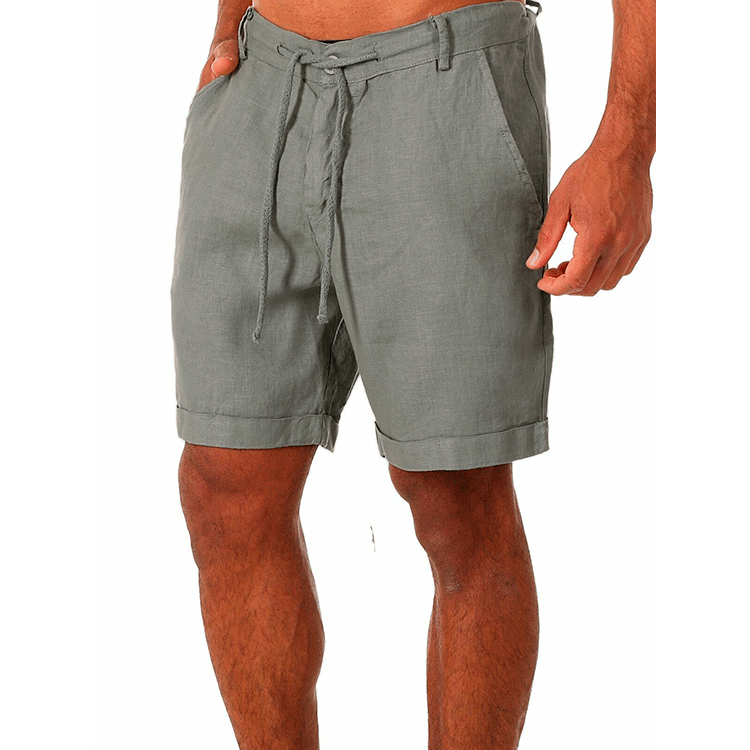 Shorts- Linen Men’s Essential Casual Shorts for Summer- Grey- Chuzko Women Clothing