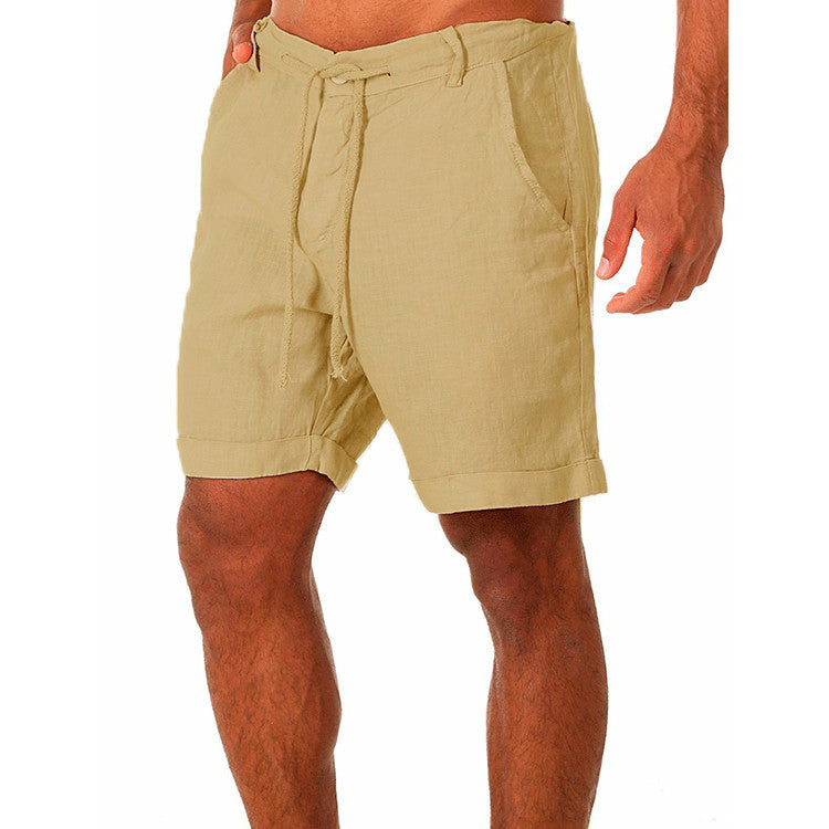 Shorts- Linen Men’s Essential Casual Shorts for Summer- Khaki- Chuzko Women Clothing