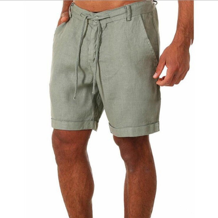 Shorts- Linen Men’s Essential Casual Shorts for Summer- Green- Chuzko Women Clothing