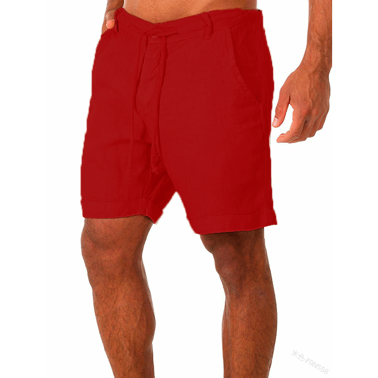 Shorts- Linen Men’s Essential Casual Shorts for Summer- Red- Chuzko Women Clothing