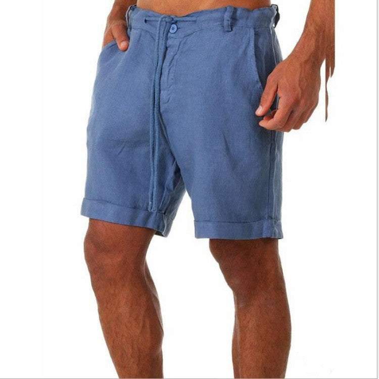 Shorts- Linen Men’s Essential Casual Shorts for Summer- Blue- Chuzko Women Clothing