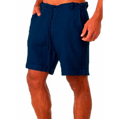 Shorts- Linen Men’s Essential Casual Shorts for Summer- Navy Blue- Chuzko Women Clothing