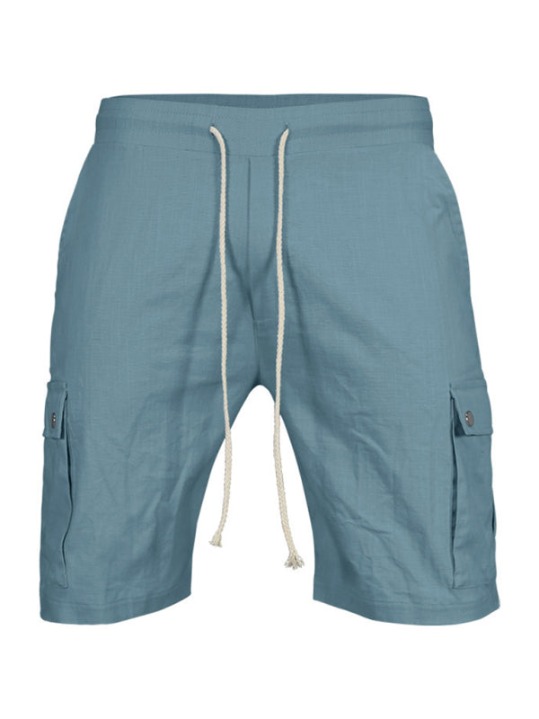 Shorts- Men’s Cotton Cargo Shorts with Multi-Pockets- Clear blue- Chuzko Women Clothing