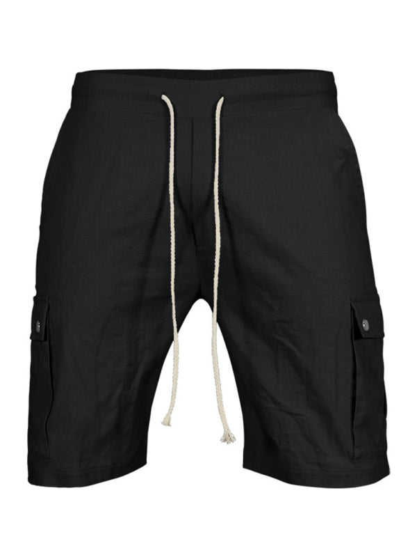Shorts- Men’s Cotton Cargo Shorts with Multi-Pockets- Black- Chuzko Women Clothing