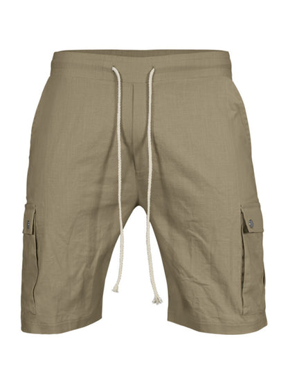 Shorts- Men’s Cotton Cargo Shorts with Multi-Pockets- Earth yellow- Chuzko Women Clothing