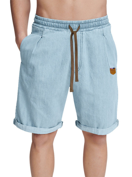Shorts- Men's Cotton Shorts for Any Adventure- Clear blue- Chuzko Women Clothing