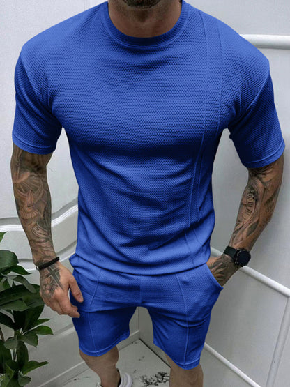 Shorts Set- Men's Solid T-Shirt and Shorts Combo- Royal blue- Chuzko Women Clothing