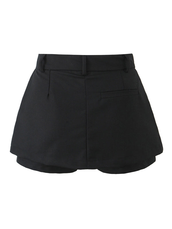 Shorts- Summer Solid Mini Skirt with Built-in Undergarment- - Chuzko Women Clothing