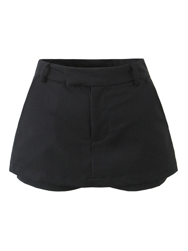 Shorts- Summer Solid Mini Skirt with Built-in Undergarment- - Chuzko Women Clothing