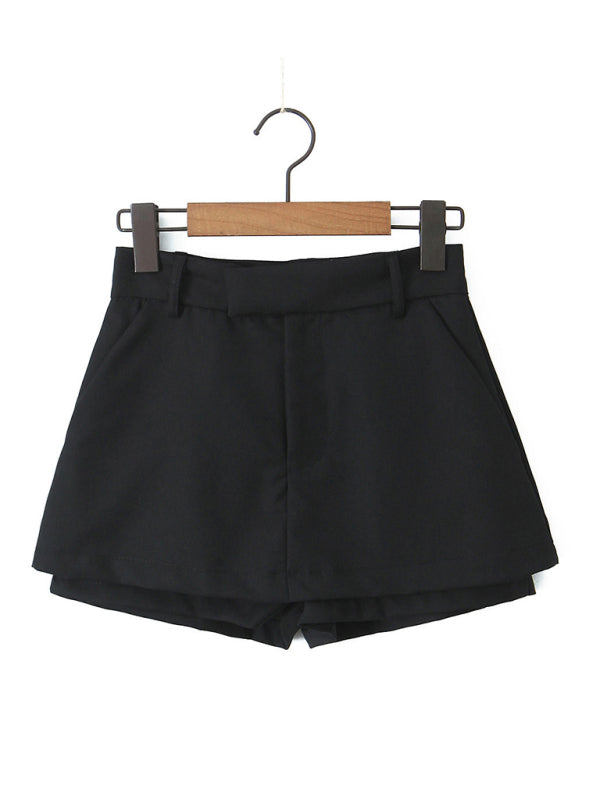 Shorts- Summer Solid Mini Skirt with Built-in Undergarment- - Chuzko Women Clothing