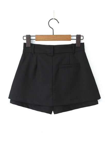 Shorts- Summer Solid Mini Skirt with Built-in Undergarment- Black- Chuzko Women Clothing