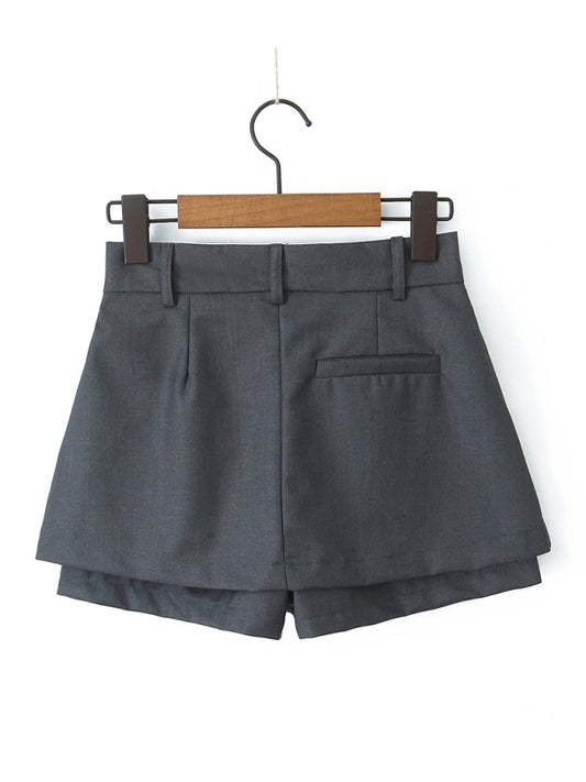 Shorts- Summer Solid Mini Skirt with Built-in Undergarment- Grey- Chuzko Women Clothing