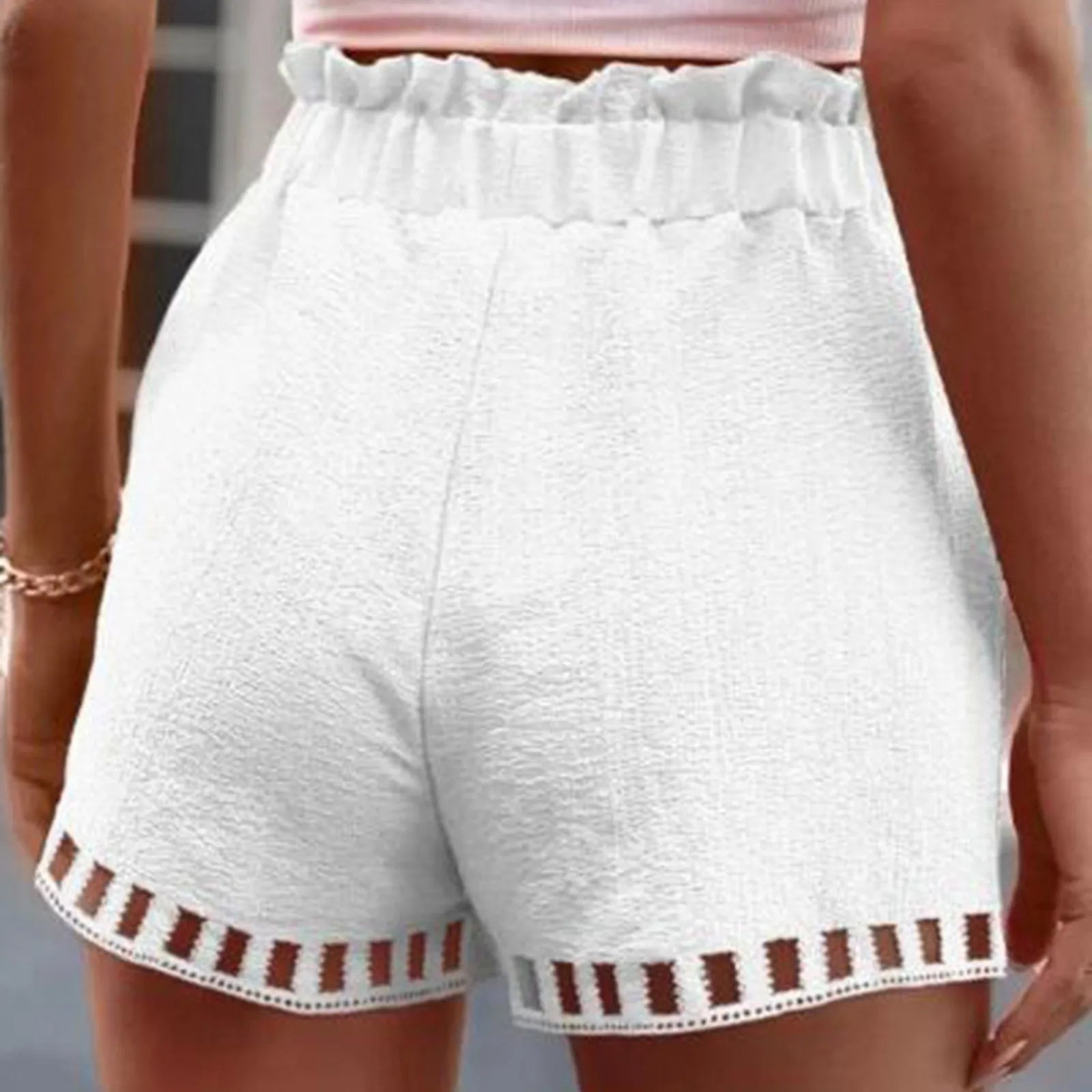 Shorts- Women Textured Paperbag Shorts with Stylish Cut-Outs- - Chuzko Women Clothing
