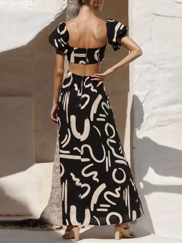 Skirt Set- Off-the-Shoulder Crop Top and Skirt - Two-Piece Garden Party Outfit- - Chuzko Women Clothing