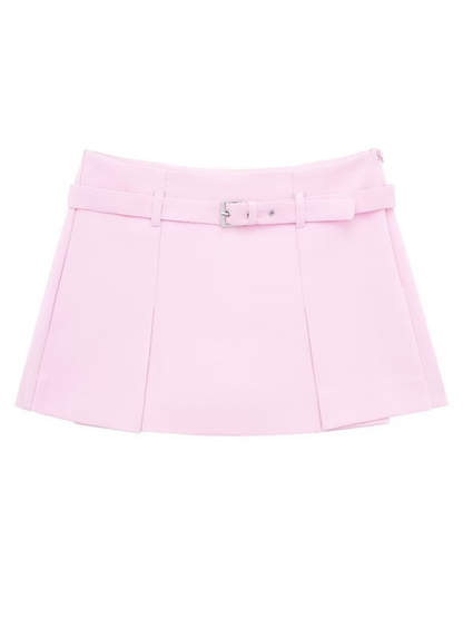 Skirts- Belted Shorts Skirt- Pink- Chuzko Women Clothing