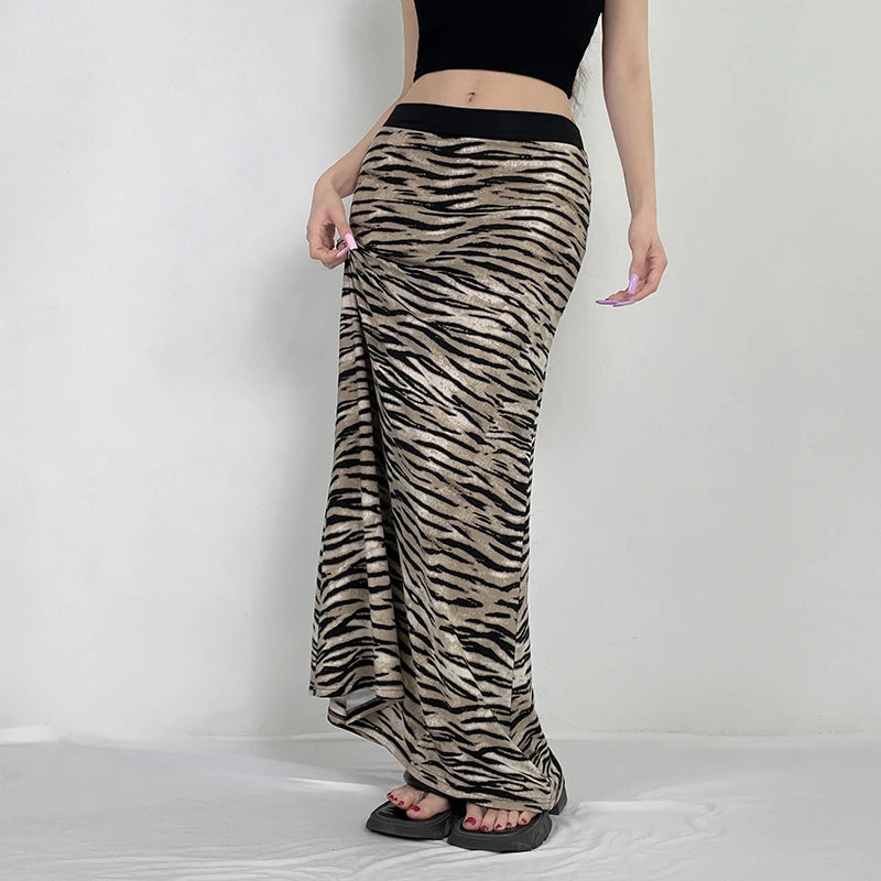 Skirts- Cozy Fur Textured Zebra Maxi Skirt- - Chuzko Women Clothing