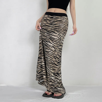 Skirts- Cozy Fur Textured Zebra Maxi Skirt- - Chuzko Women Clothing