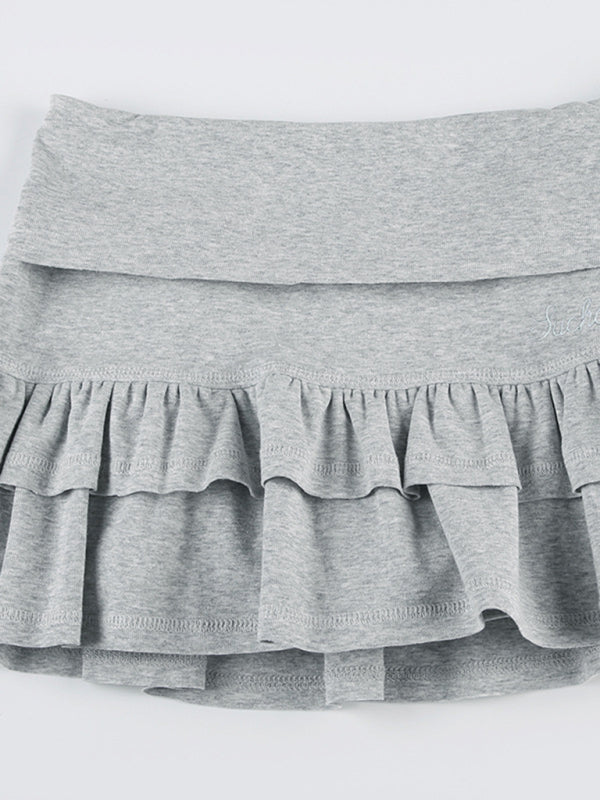 Skirts- Women's Tiered Ruffle Mini Skirt with Built-in Shorts- - Chuzko Women Clothing