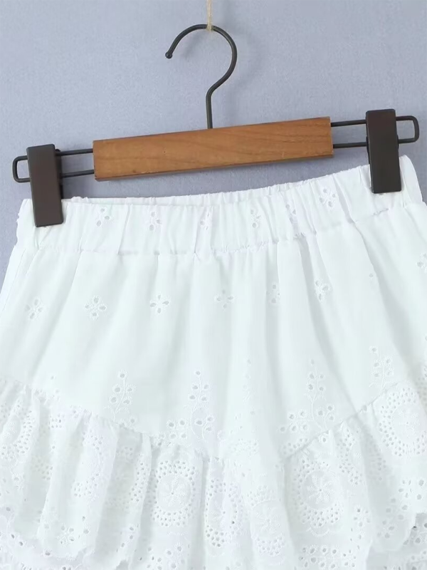 Artisanal Beauty Women's Cotton Embroidered Layered Mini Skirt