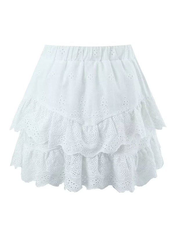 Artisanal Beauty Women's Cotton Embroidered Layered Mini Skirt