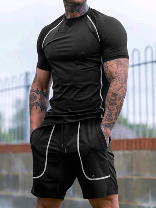 Sporty Outfits- Men’s Gym Workout Set - Sporty Shorts & T-Shirts for Active Living- Black- Chuzko Women Clothing