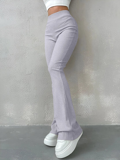 Sporty Pants- Women High-Waisted Flare Leggings for Casual to Dressy Looks- Gray- Chuzko Women Clothing