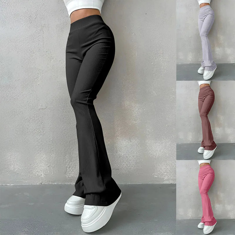 Sporty Pants- Women High-Waisted Flare Leggings for Casual to Dressy Looks- - Chuzko Women Clothing