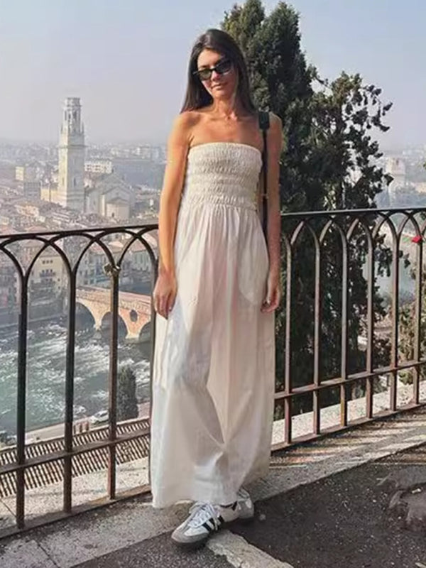 Bandeau-A-Linien-Kleid mit gesmoktem Mieder und Streifen für den Urlaub