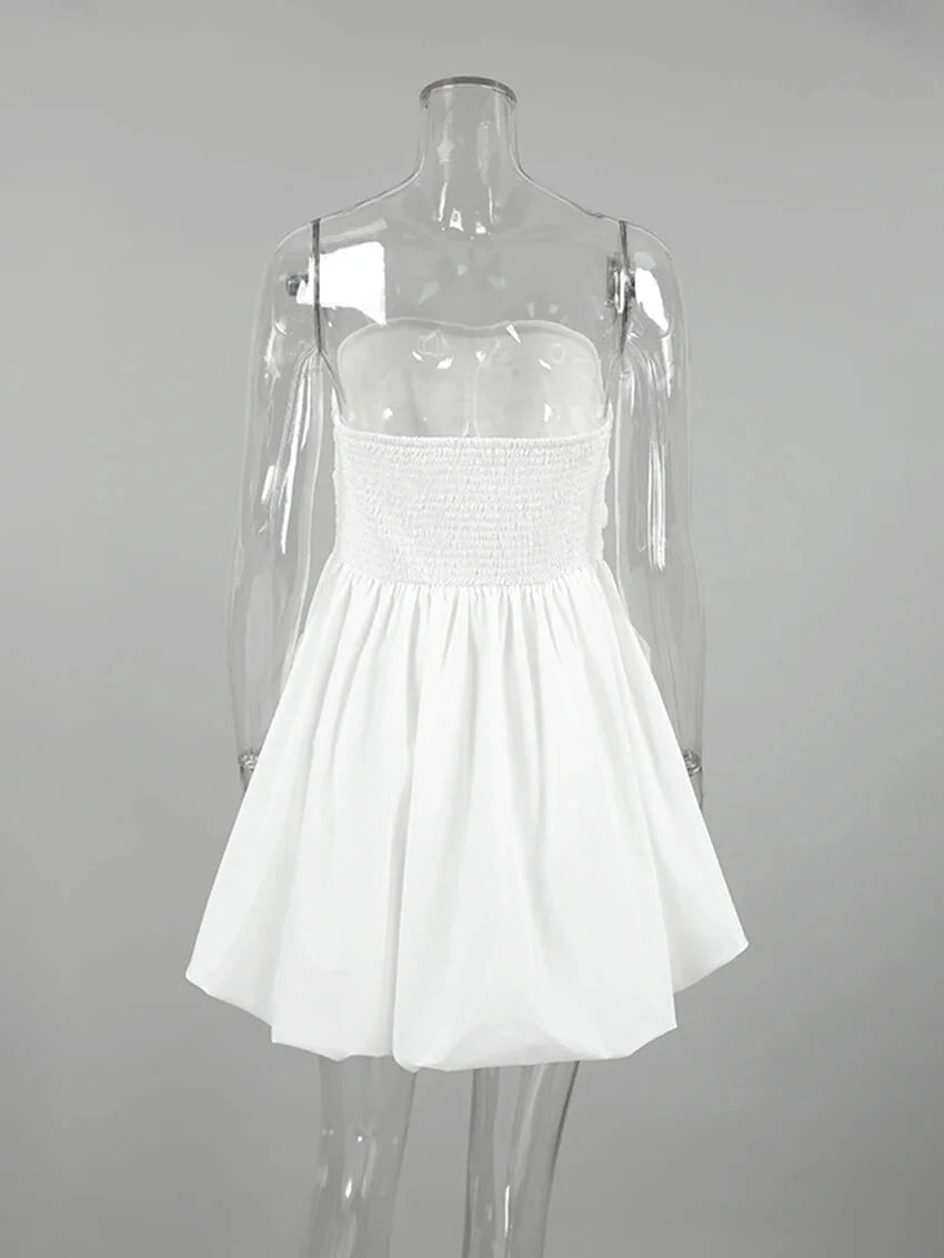 Strapless Dresses- Strapless Pleated Mini Dress with Smocked Back- - Chuzko Women Clothing