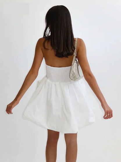 Strapless Dresses- Strapless Pleated Mini Dress with Smocked Back- - Chuzko Women Clothing