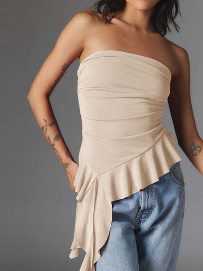 Strapless Asymmetric Ruffle Tube Top for Women