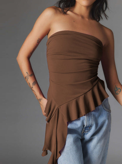 Strapless Asymmetric Ruffle Tube Top for Women