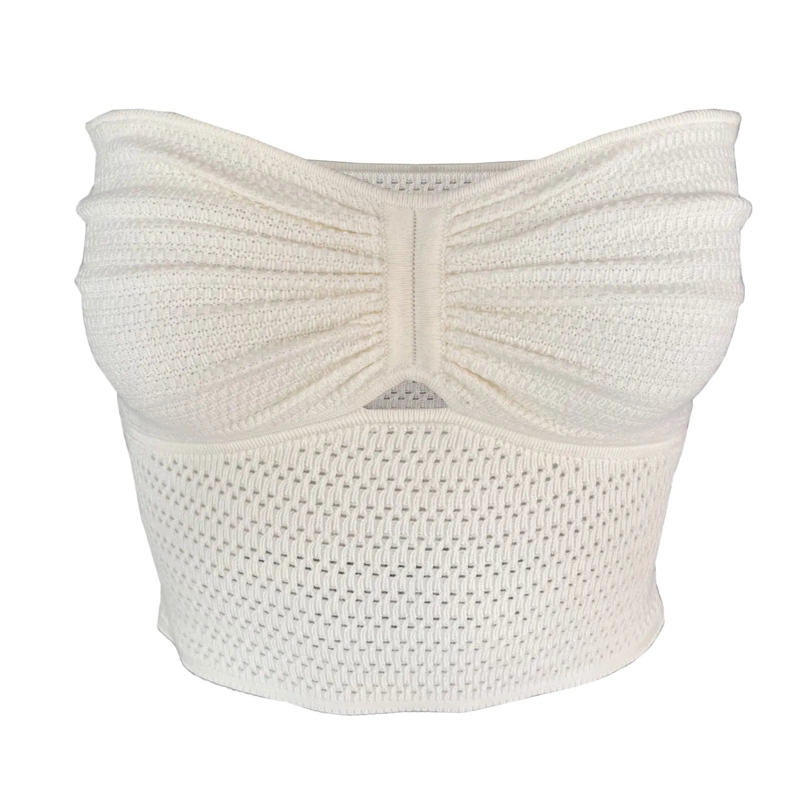 Strapless Tops- Women's Knitting Strapless Tube Knot-Bust Crop Top- - Chuzko Women Clothing