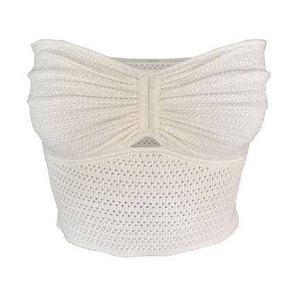 Strapless Tops- Women's Knitting Strapless Tube Knot-Bust Crop Top- - Chuzko Women Clothing