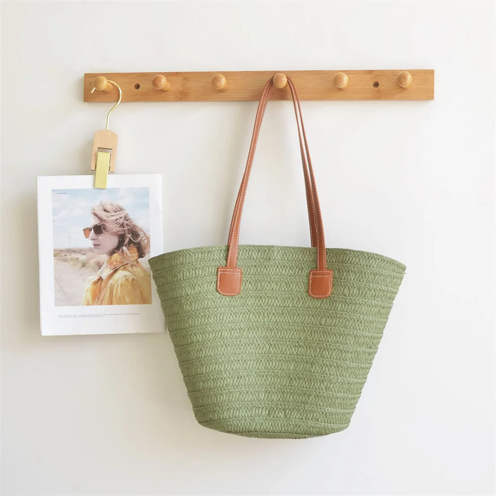Straw Bags- Eco Straw Bag for Beach Days & Casual Outings- Green- Chuzko Women Clothing