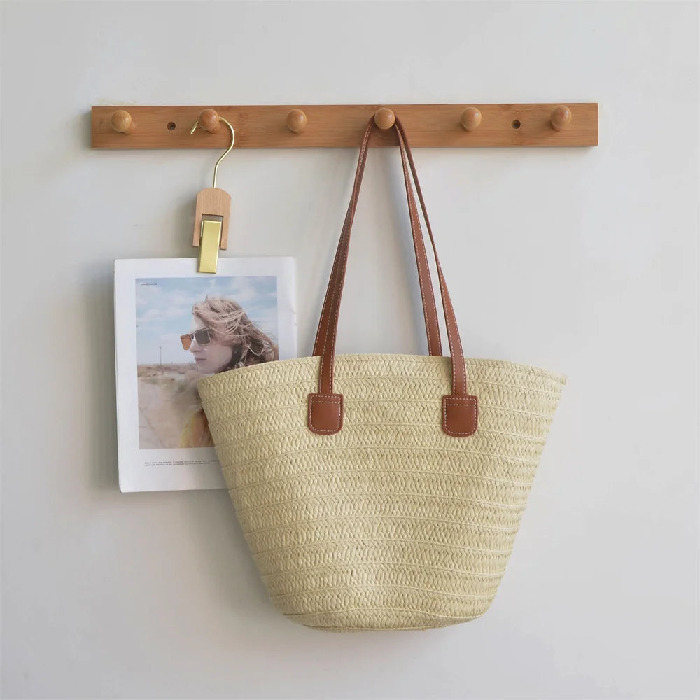 Straw Bags- Eco Straw Bag for Beach Days & Casual Outings- White- Chuzko Women Clothing