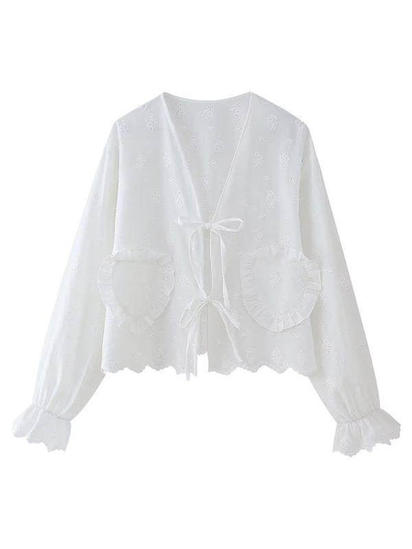 Summer Blouses- Women's Eyelet Tie-Up Blouse for Casual Outings- - Chuzko Women Clothing