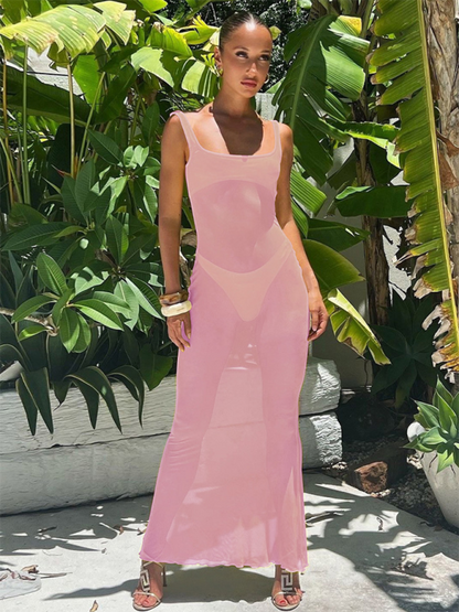 Summer Dresses- Boho Beach Sheer Cover-Up Dress for Summer Vacations- - Chuzko Women Clothing