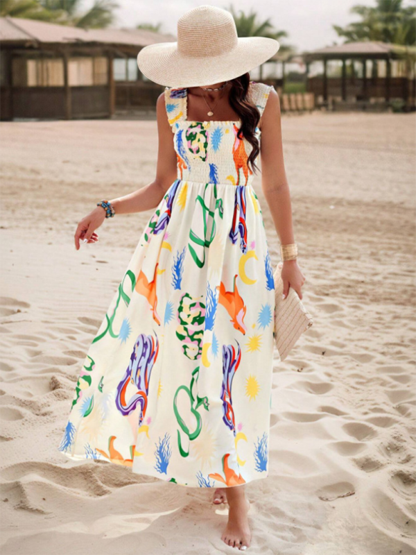 Summer Dresses- Boho Folkloric Print Maxi Dress for Casual Walks & Festive Occasions- Pattern3- Chuzko Women Clothing