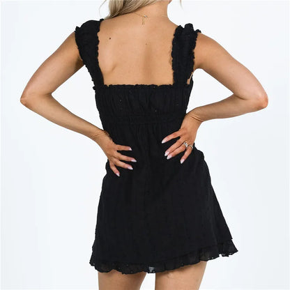 Summer Dresses- Cottagecore Romantic Eyelet Mini Dress- - Chuzko Women Clothing