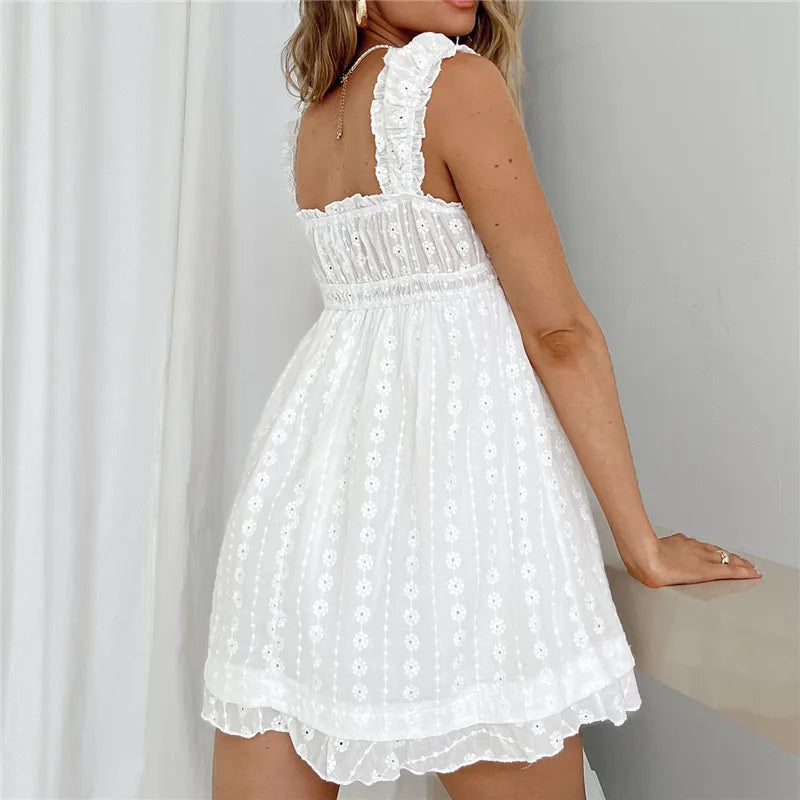 Summer Dresses- Cottagecore Romantic Eyelet Mini Dress- - Chuzko Women Clothing
