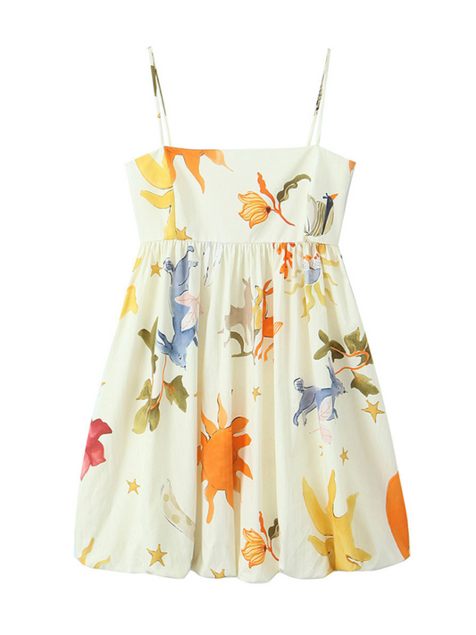 Summer Dresses- Empire Swing Silhouette Summer Print Cami Dress- Pattern- Chuzko Women Clothing