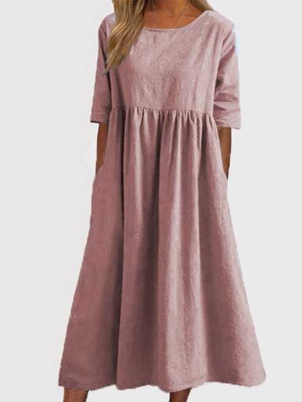 Essential – Midi-Tunikakleid aus einfarbiger Baumwolle mit halblangen Ärmeln
