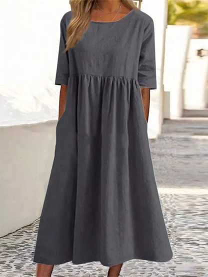 Essential – Midi-Tunikakleid aus einfarbiger Baumwolle mit halblangen Ärmeln
